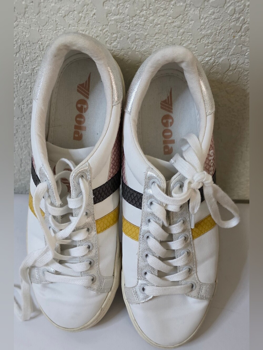 Gola Women's White Sneakers with Yellow & Pink Accents